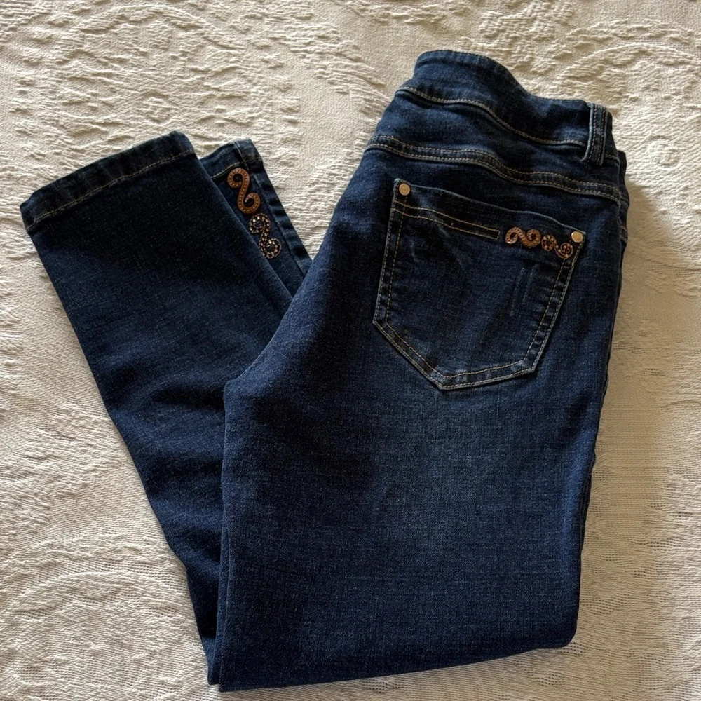 Mini Brand Womens Blue Skinny Ankle Jeans Leather Crystal Accents Gently Loved M - Picture 12 of 12